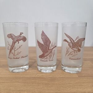 3 x Vintage 12oz frosted Sportsmen Highball Cocktail Wild Game Bird Glasses 